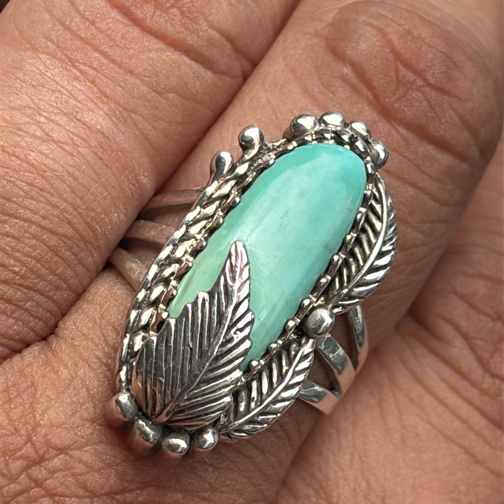 Vintage Carol Felley Sterling Silver Turquoise Leaf Ring
